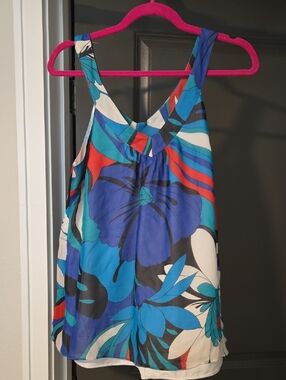 GUESS Multicolor Geometric Floral Sleeveless Top - Blue, Teal & Red
